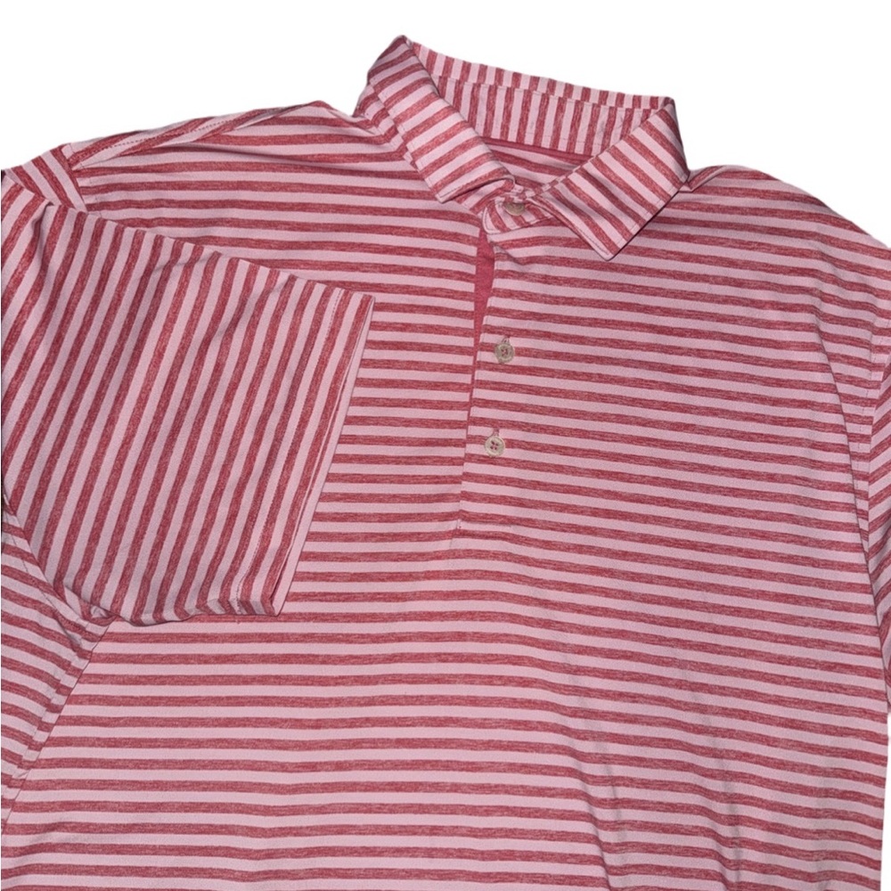 Johnnie-O Pink White Striped Performance Golf Polo Medium
